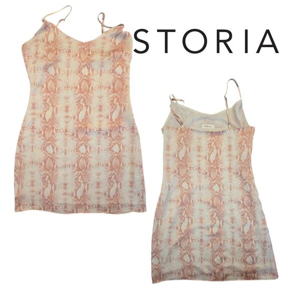 Storia Pink Snake Print Strappy Mini Slip Dress Size Medium EUC - Picture 5 of 5